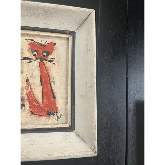 Mid Century Atomic Cat Hand Painted Framed Art Whimsical Cool Cats 7.5x 8.5 x1.5 - Picture 8 of 11